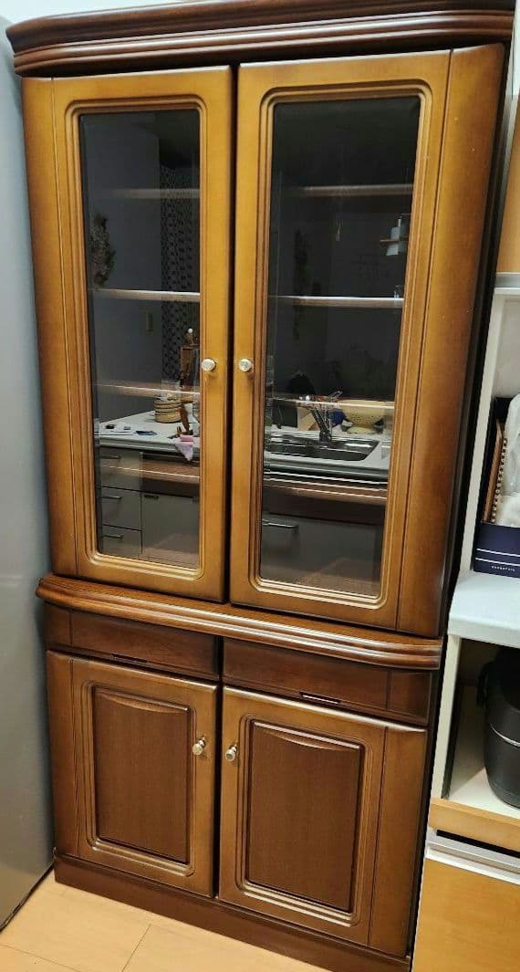 ※12/7まで【レトロ品】食器棚　キャビネット　アンティーク　ガラス扉付