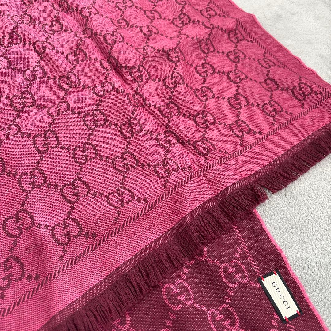 GUCCI GGロゴ柄 マフラー ストール ピンク