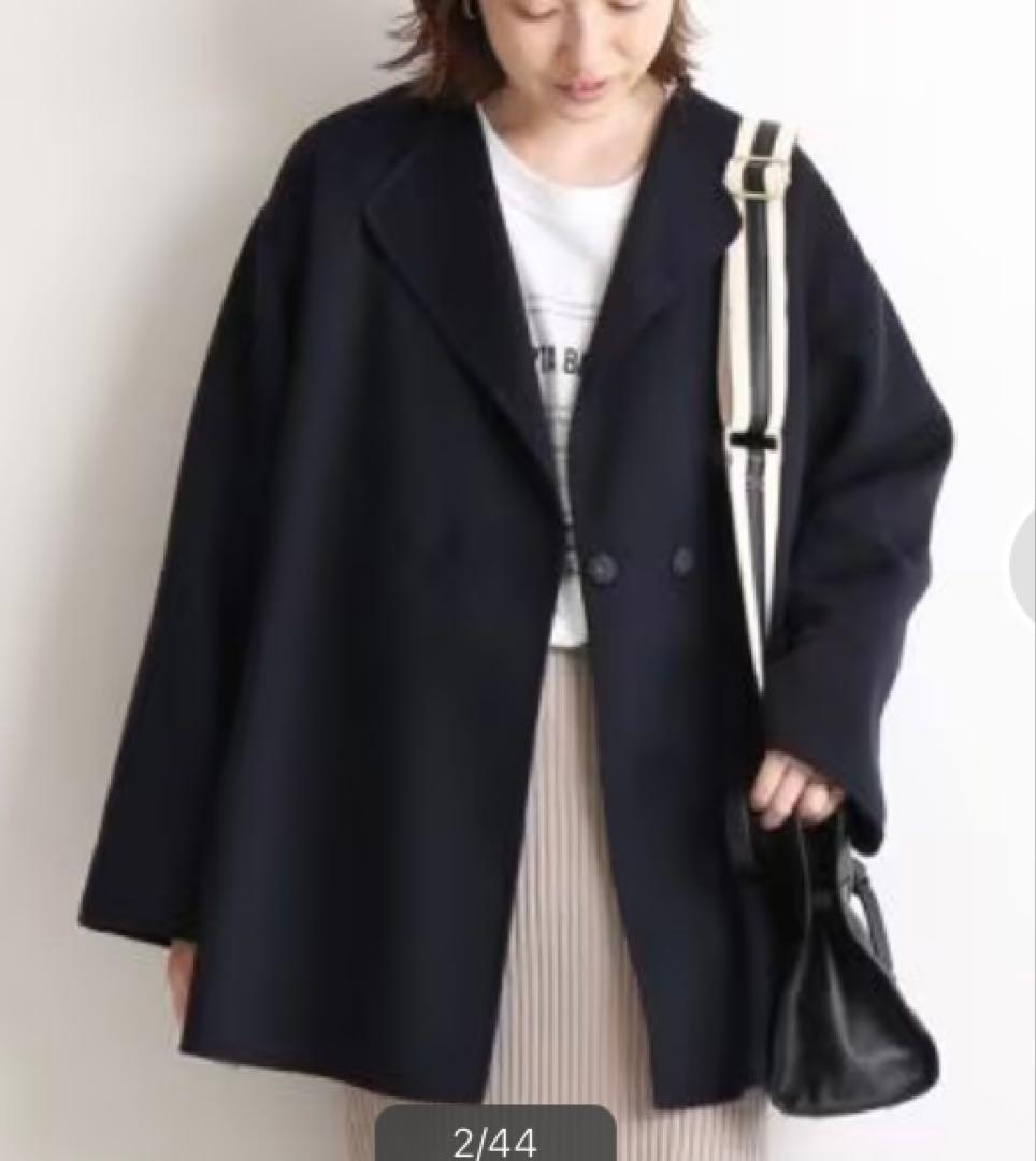 SLOBE IENA HAMILTONダブルフェイスウールショートコート　紺