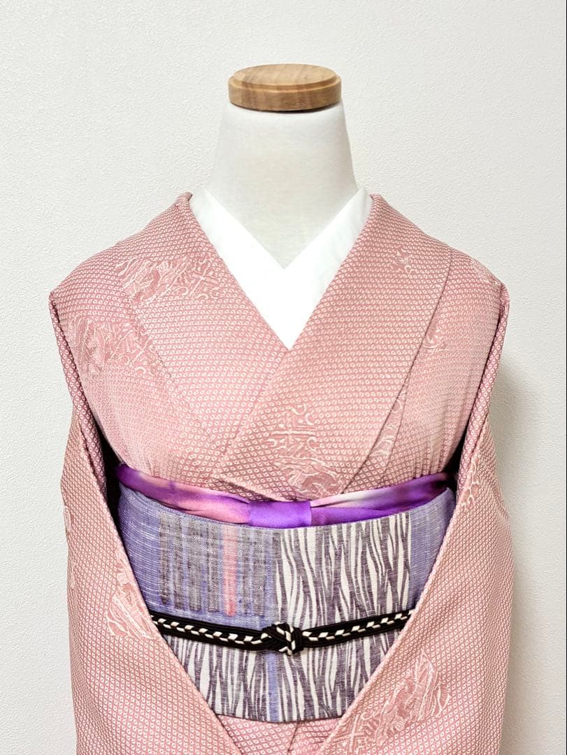 袷　御召し　鹿子地紋飛び柄　裄67cm 正絹