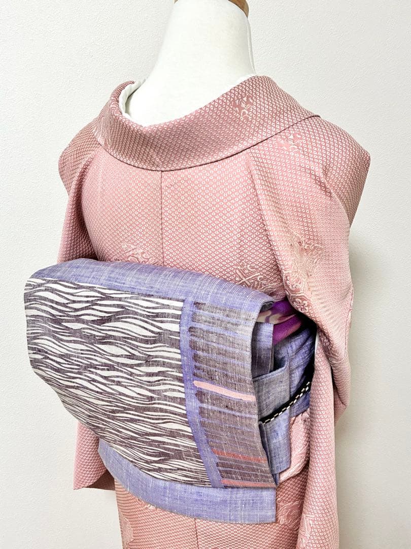 袷　御召し　鹿子地紋飛び柄　裄67cm 正絹