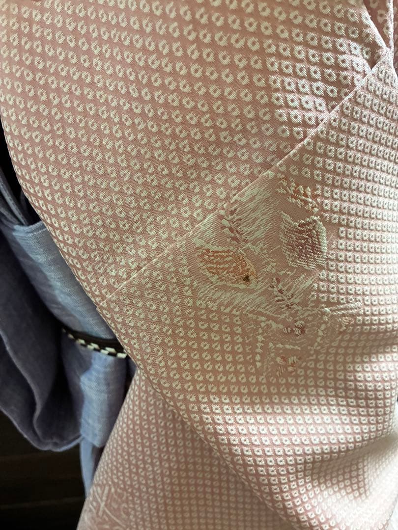 袷　御召し　鹿子地紋飛び柄　裄67cm 正絹