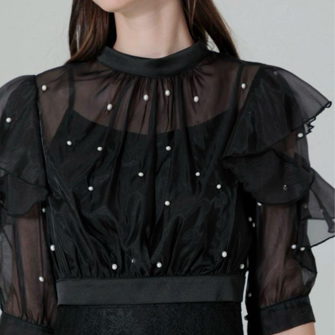 萌*香様 【LEJA】2WAYパール付きシアーレースバックリボンボレロスリットキ