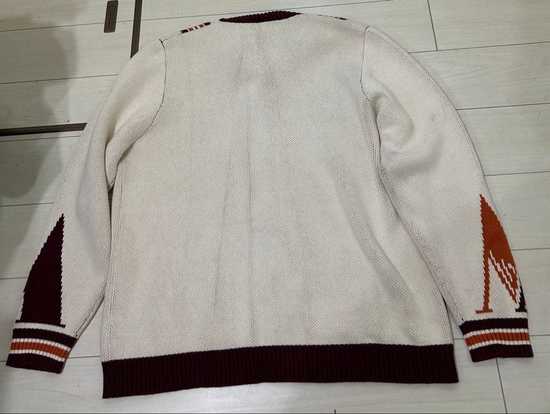 秋冬 Malbon カーディガン アイボリー/バーガンディ/オレンジXXL