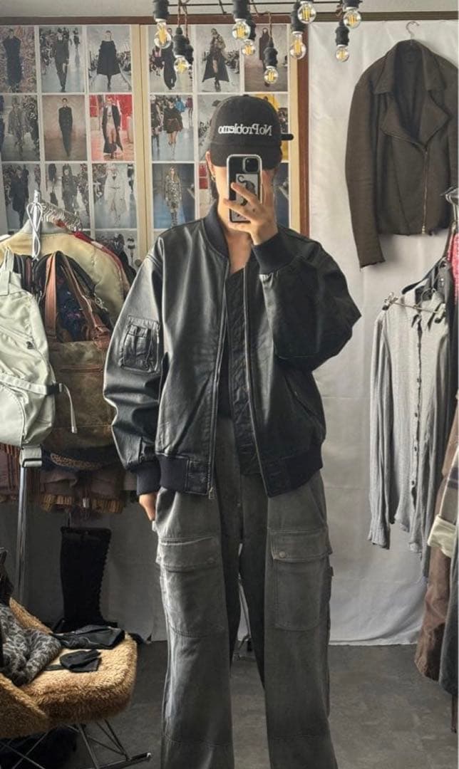 【80s-00s】Leather MA-1 Jacket