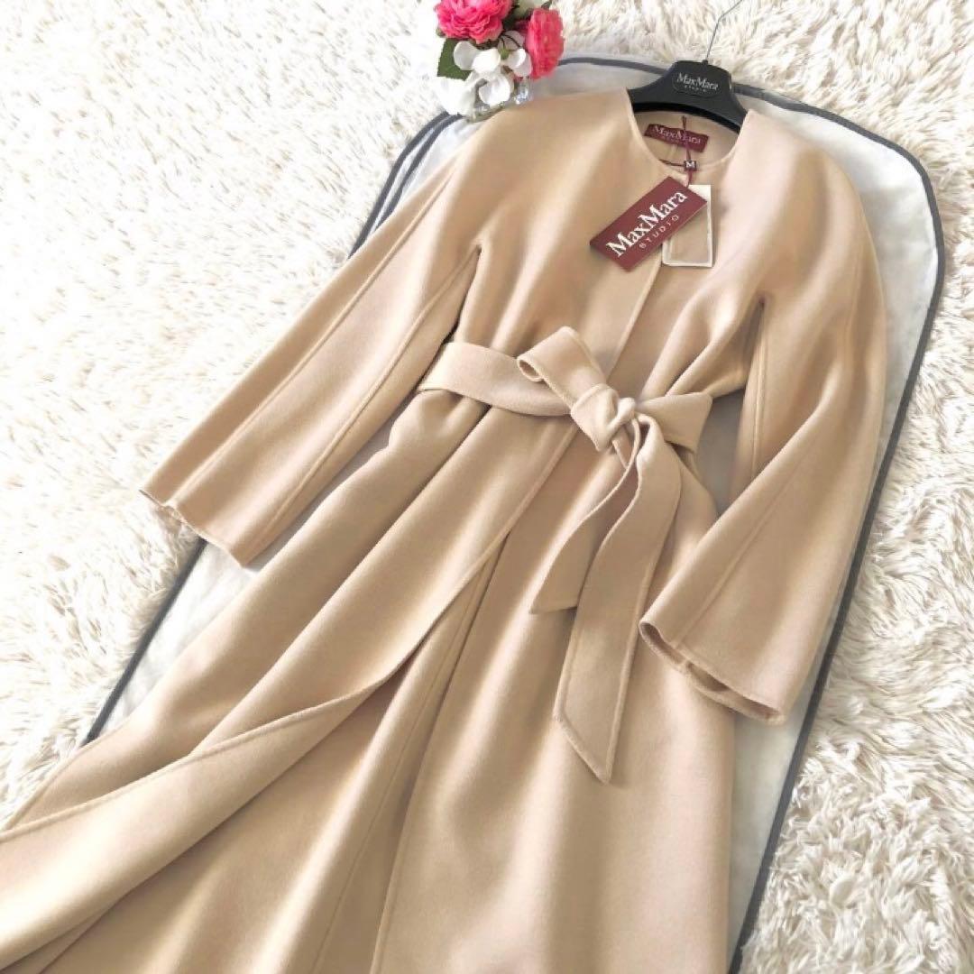 新品タグ付き‼️【マックスマーラ】38上品なノーカラーコートベージュカシミヤ