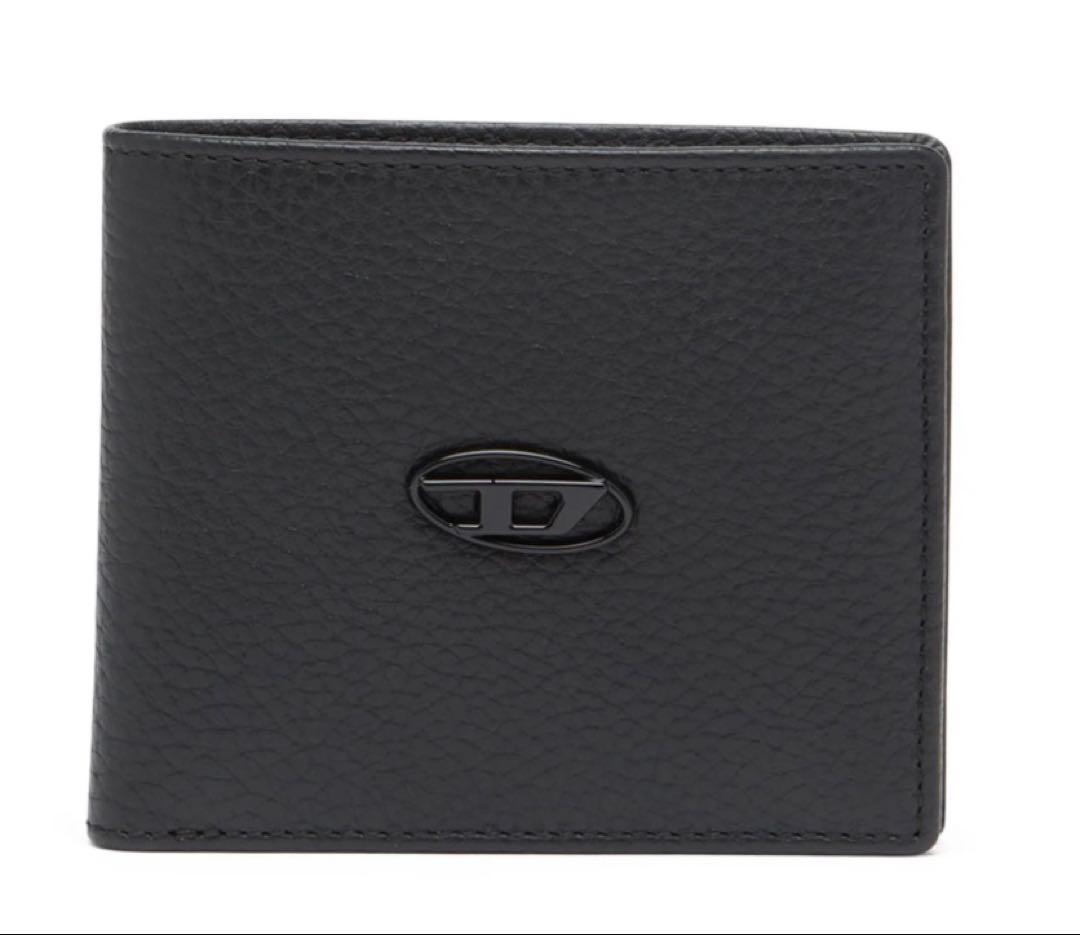 【美品】DIESEL 二つ折り財布 折り財布 シボレザー Dロゴ ブラック
