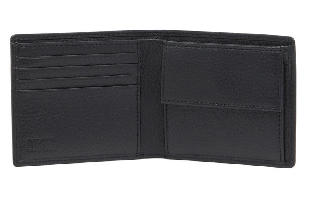 【美品】DIESEL 二つ折り財布 折り財布 シボレザー Dロゴ ブラック