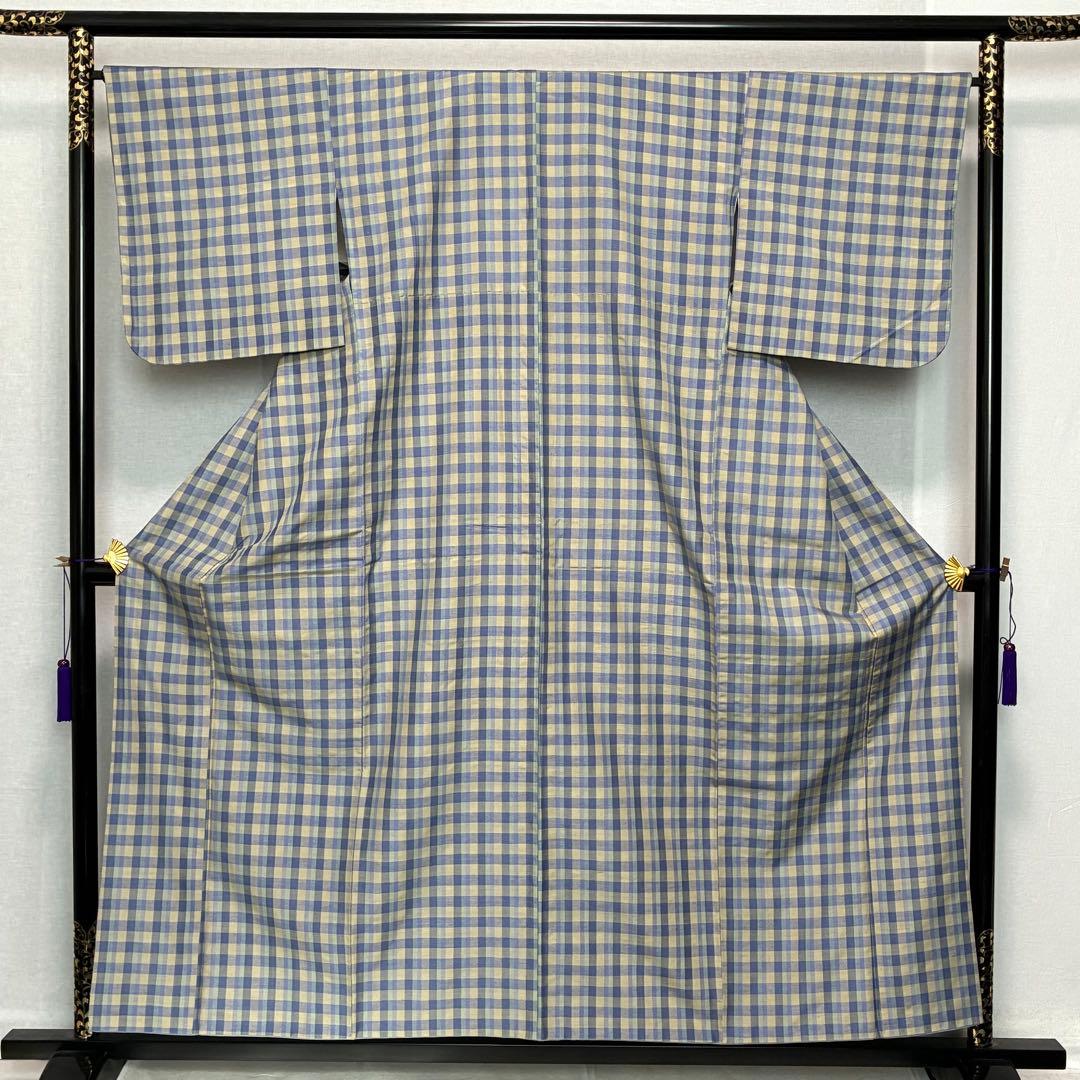 D154 菅原工房　菅原結　漢方染紬　格子柄　チェック　正絹　着物　袷　極美品