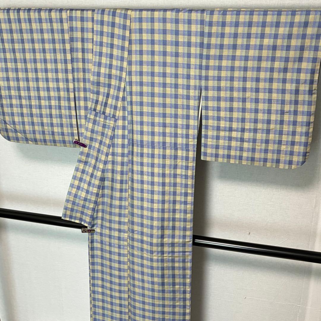 D154 菅原工房　菅原結　漢方染紬　格子柄　チェック　正絹　着物　袷　極美品