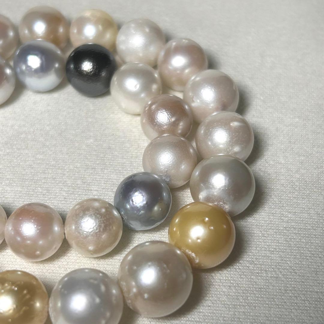 【テリ◎/大珠✨】黒蝶 白蝶 真珠 ネックレス 本真珠 パール マルチカラー