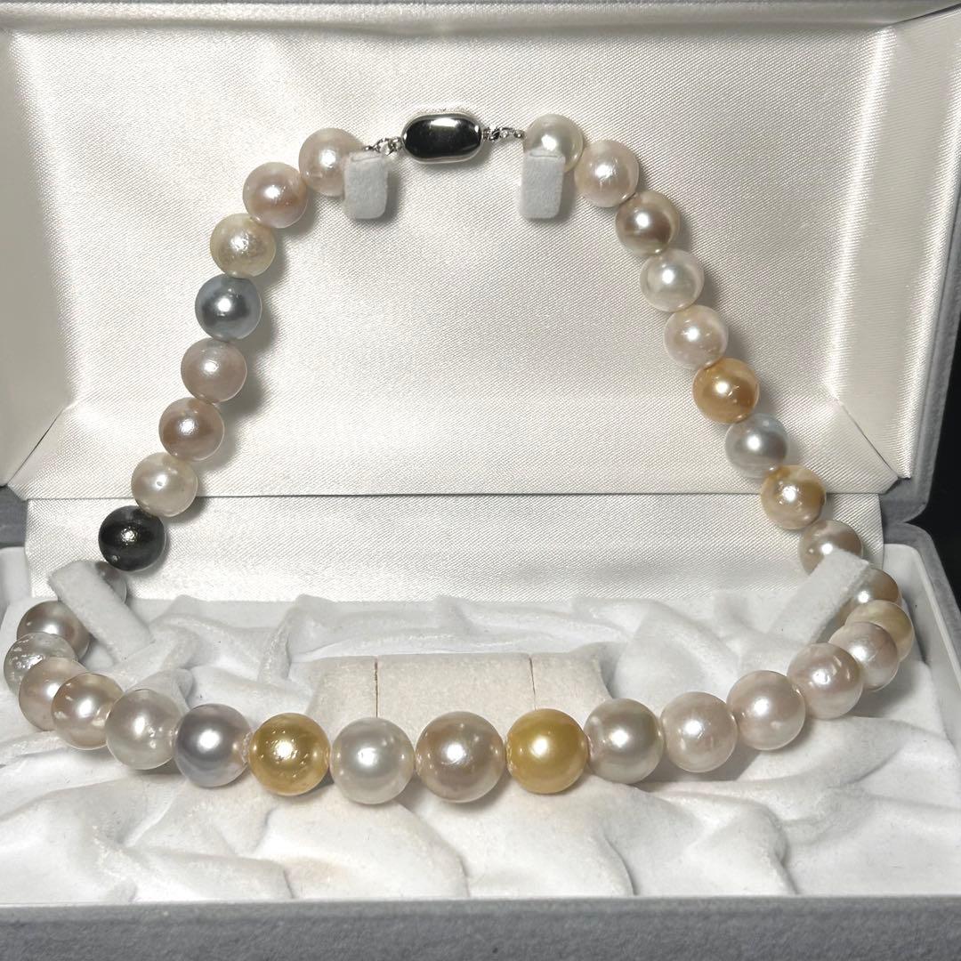 【テリ◎/大珠✨】黒蝶 白蝶 真珠 ネックレス 本真珠 パール マルチカラー