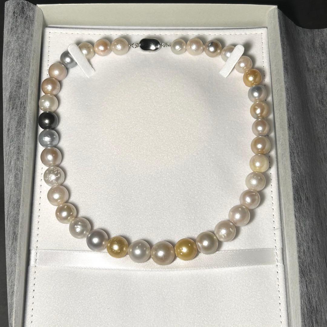 【テリ◎/大珠✨】黒蝶 白蝶 真珠 ネックレス 本真珠 パール マルチカラー
