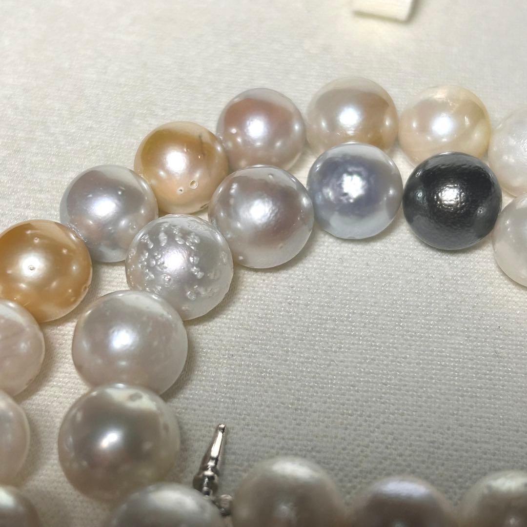 【テリ◎/大珠✨】黒蝶 白蝶 真珠 ネックレス 本真珠 パール マルチカラー