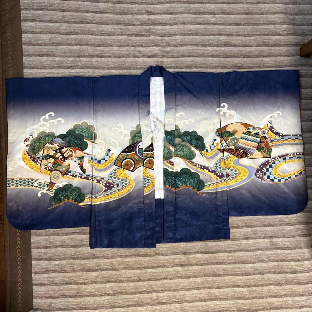 七五三用　着物 紺-鷹兜　5歳　男の子　袴