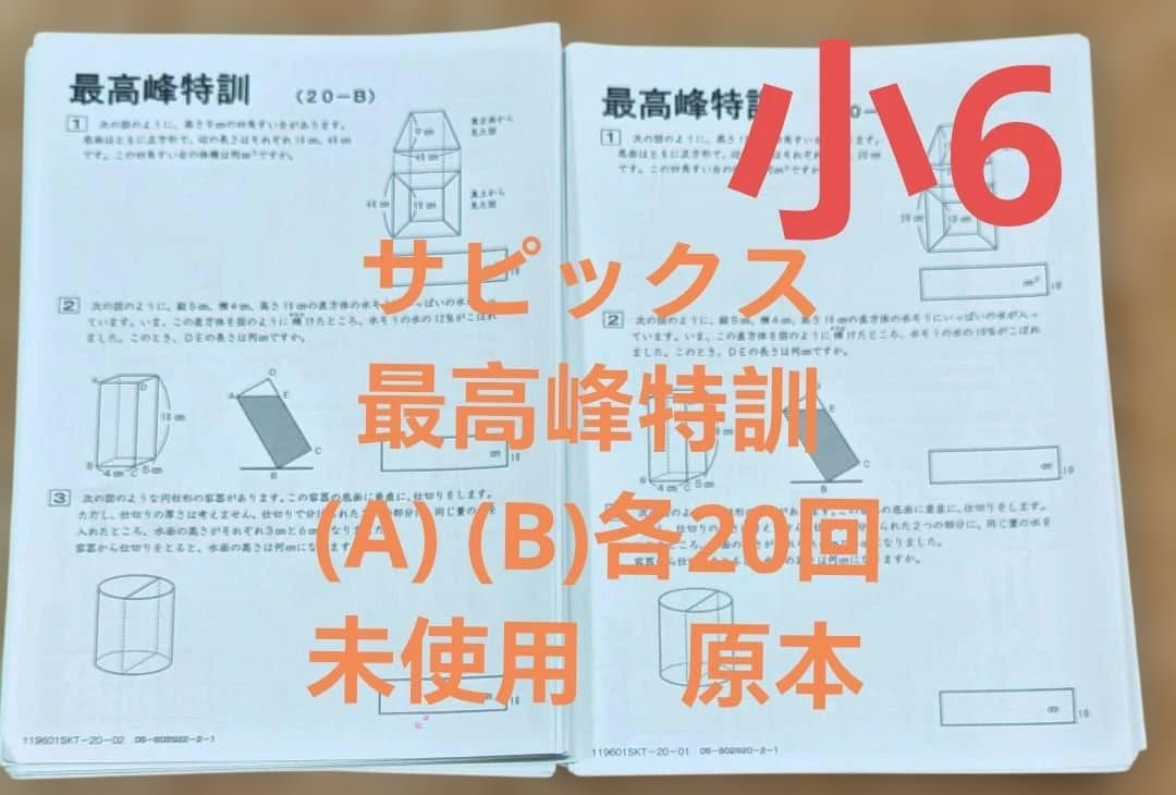 サピックス　小6算数　最高峰特訓 (20-B) (20-A)　未使用原本