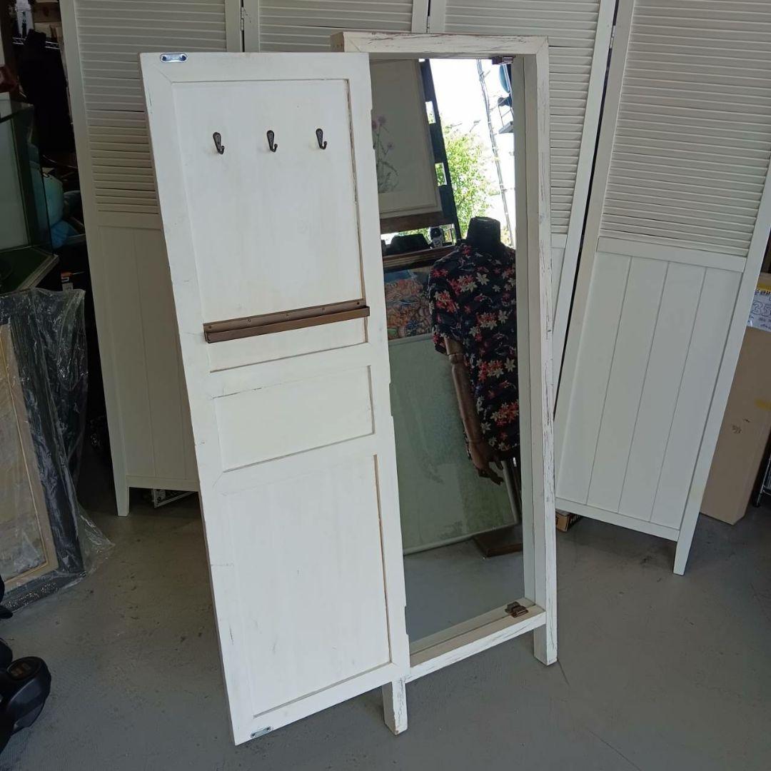 ホワイト シャビーシックス タンドミラー ヴィンテージ加工 0923-011