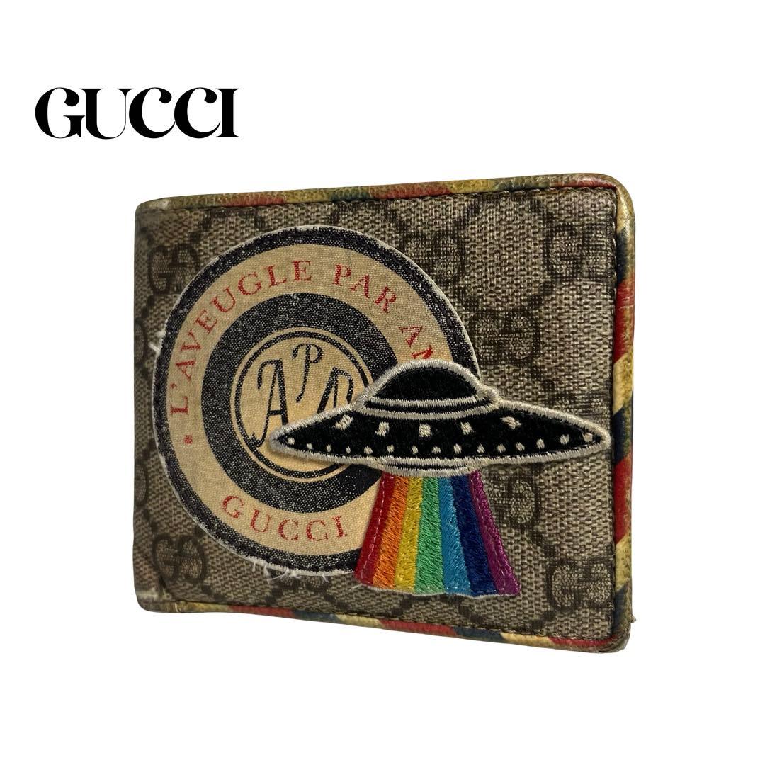 レア✨グッチ 二つ折りで ナイトクーリエ PVC UFO レザー ブラウン