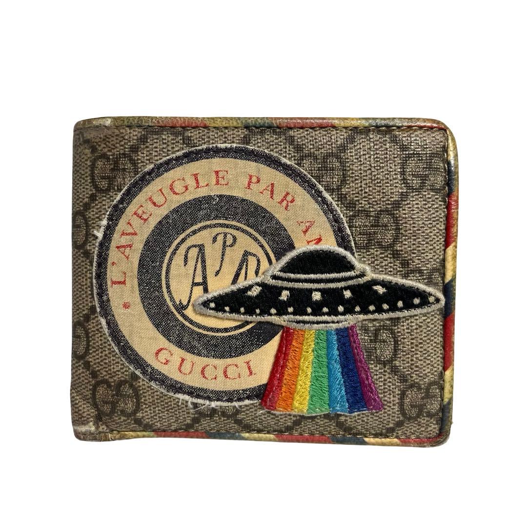 レア✨グッチ 二つ折りで ナイトクーリエ PVC UFO レザー ブラウン