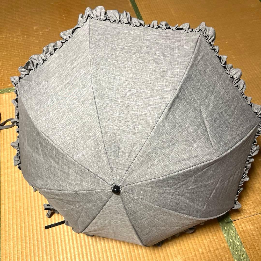 【日傘】芦屋ロサブラン フリル 2段折りたたみ【50cm】【ダンガリーグレー】