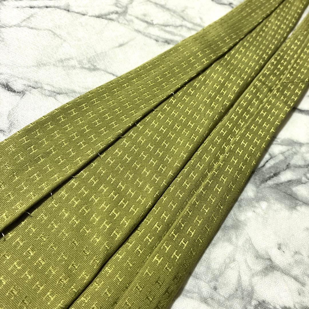 ✨極美品✨汚れなし✨エルメス　H柄 ファソネ　ジャガード　ピスタチオ色　ネクタイ