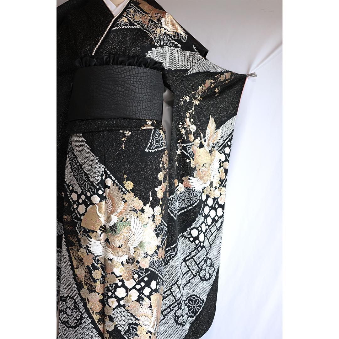 【フローラ】豪華■やまと部分絞り黒■振袖8点セットフルセット成人式GB13