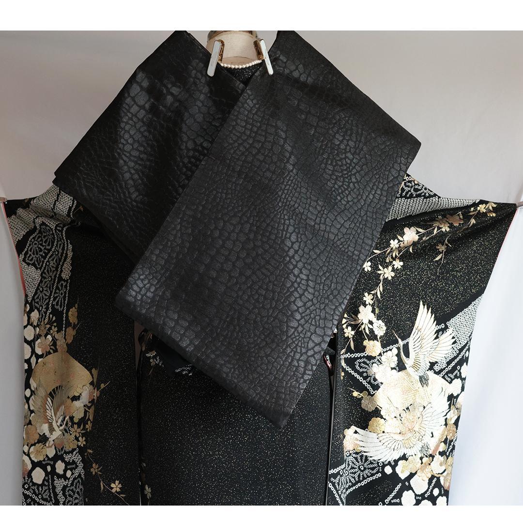 【フローラ】豪華■やまと部分絞り黒■振袖8点セットフルセット成人式GB13