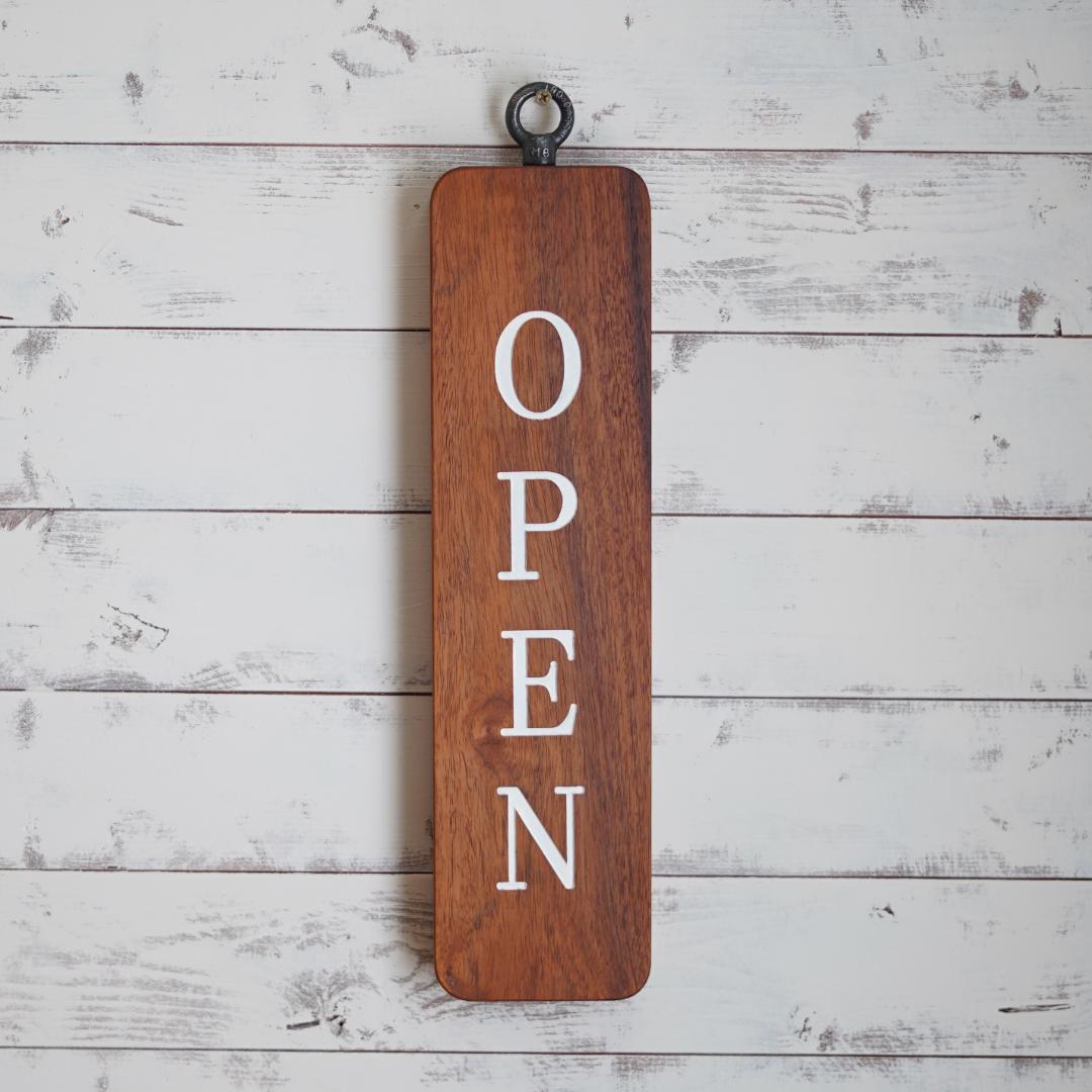 カリン（花梨）のオープン看板 【木製 営業中 アルファベット】