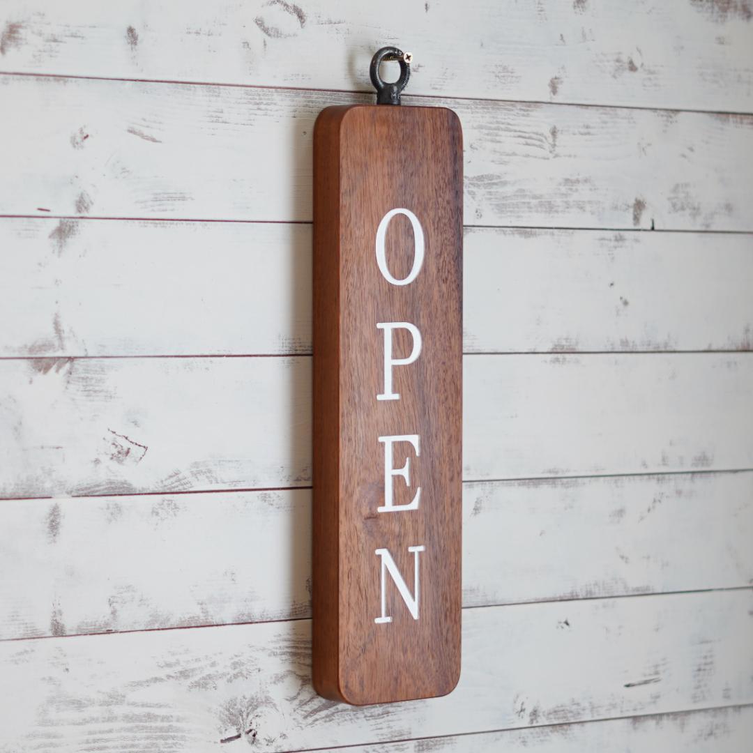 カリン（花梨）のオープン看板 【木製 営業中 アルファベット】