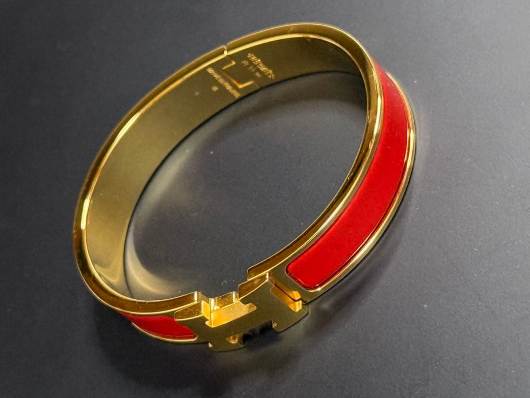エルメス　クリッククラックH バングル　赤　ゴールド
