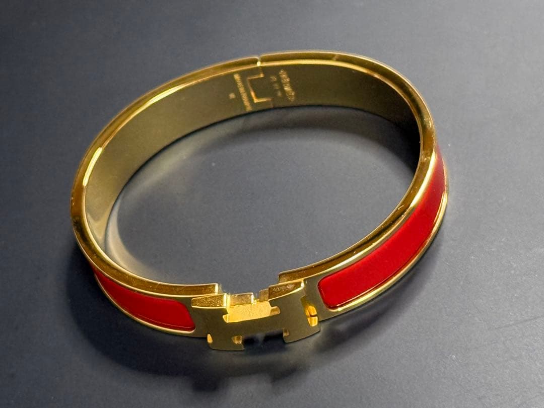 エルメス　クリッククラックH バングル　赤　ゴールド