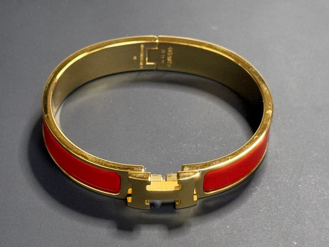エルメス　クリッククラックH バングル　赤　ゴールド