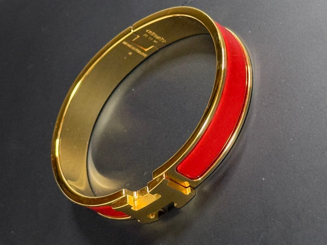 エルメス　クリッククラックH バングル　赤　ゴールド