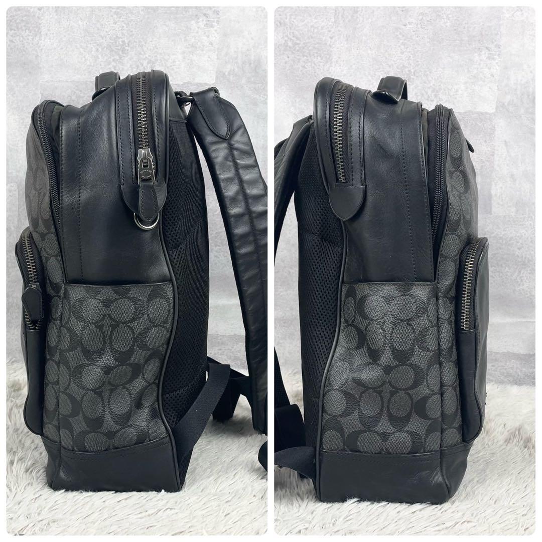 A4可 美品 コーチ PVC リュック シグネチャー ロゴ型押し ファスナー 黒