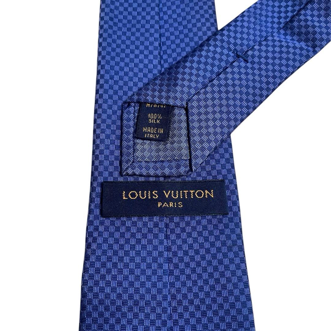 ルイヴィトン ネクタイ　マイクロダミエ　ブルー　ソリッドタイ