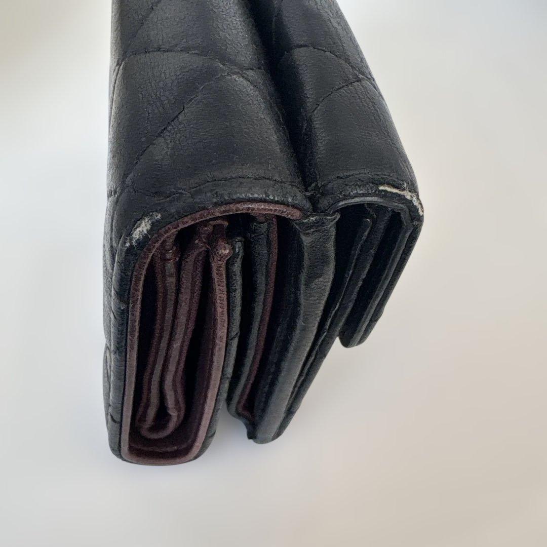 CHANEL ブラックレザー 三つ折り財布