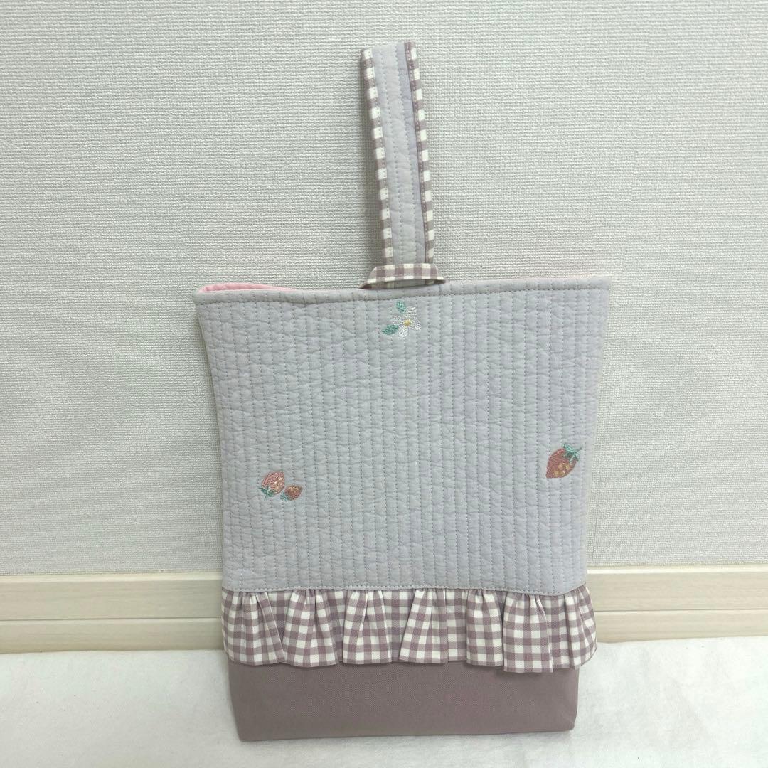 入園入学3点セット　【いちごベージュヌビ×くすみピンクチェック】　女の子