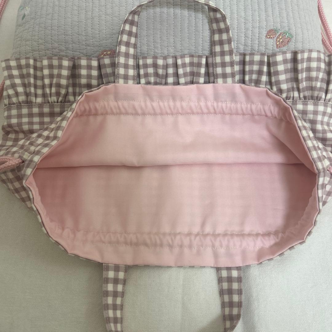 入園入学3点セット　【いちごベージュヌビ×くすみピンクチェック】　女の子