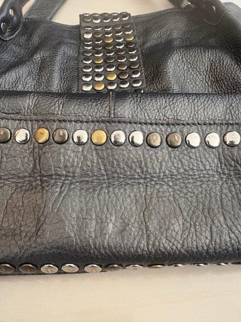 00s レザースタッズバッグ　archive TRES グレー