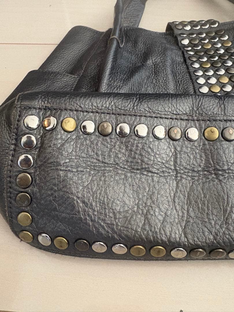 00s レザースタッズバッグ　archive TRES グレー