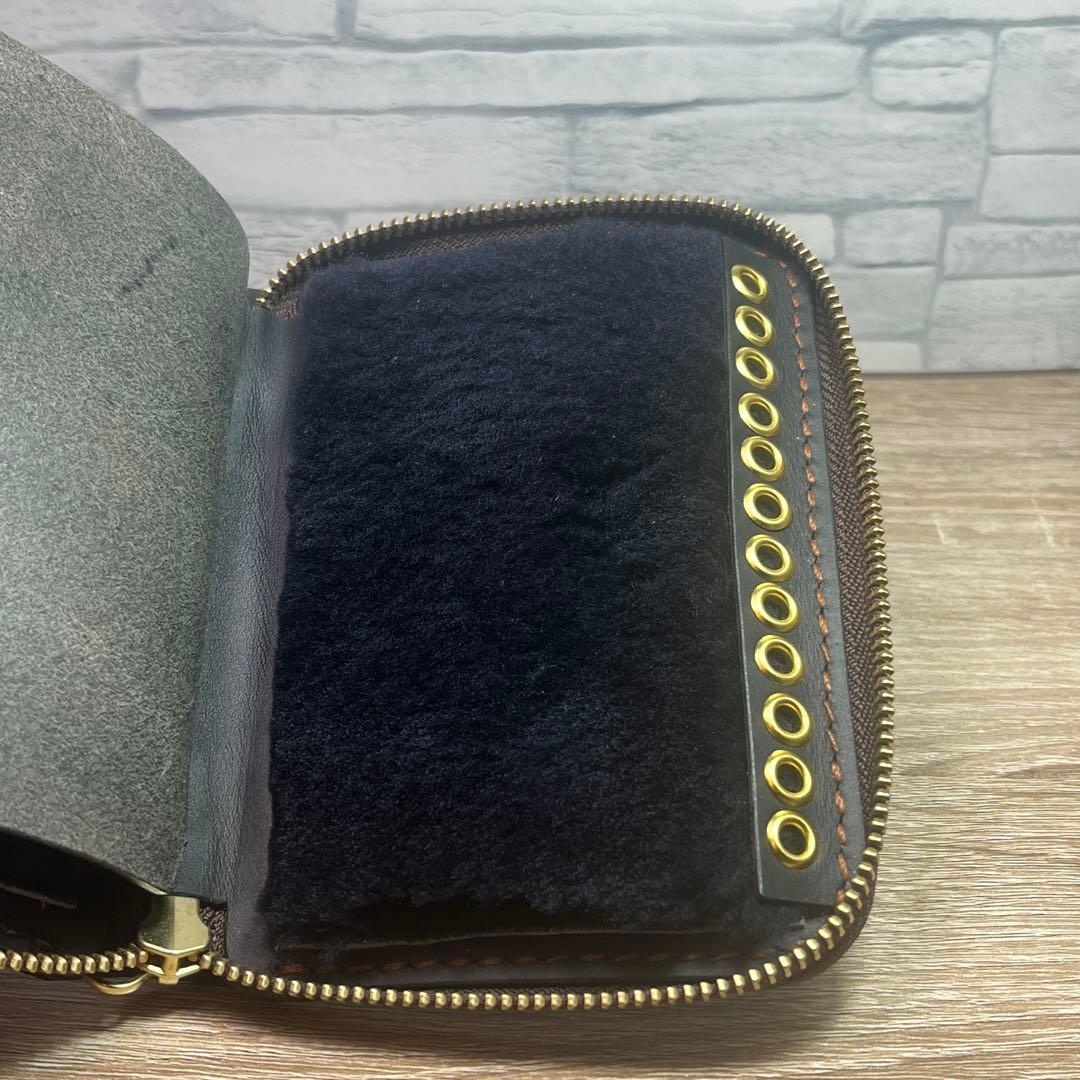 ルアーワレット　本革レザー　手染めアンティークキャメル　ハンドメイド　渓流