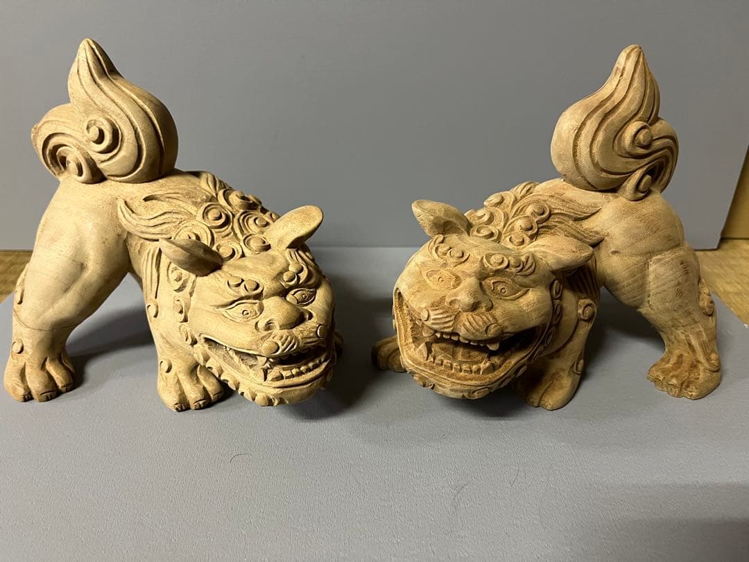 木彫り　獅子像　１対　35