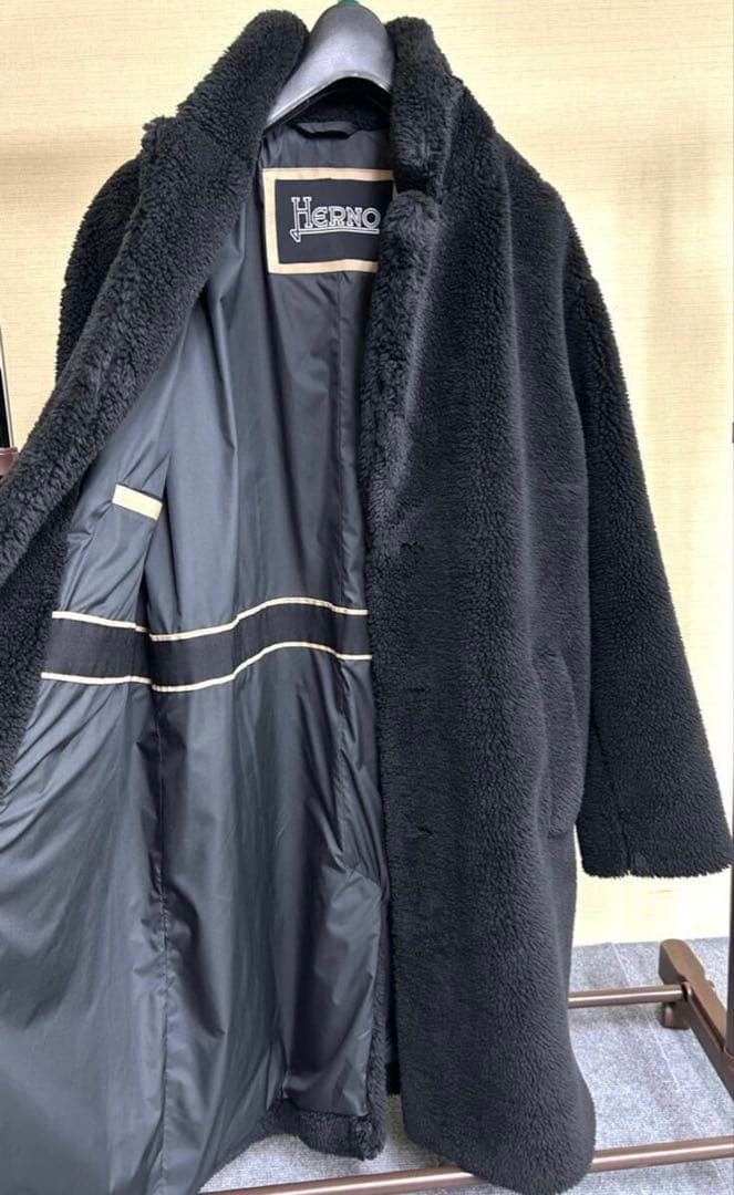 ヘルノ HERNO ボアコート エコファー チェスターコート ブラック 48
