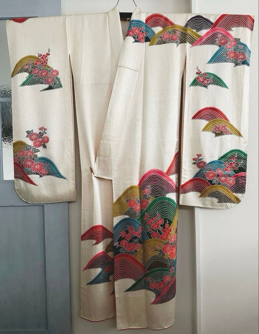 【未使用級】鹿の子地紋 振袖 扇面吉祥花文様 暈し八掛 成人式 卒業式