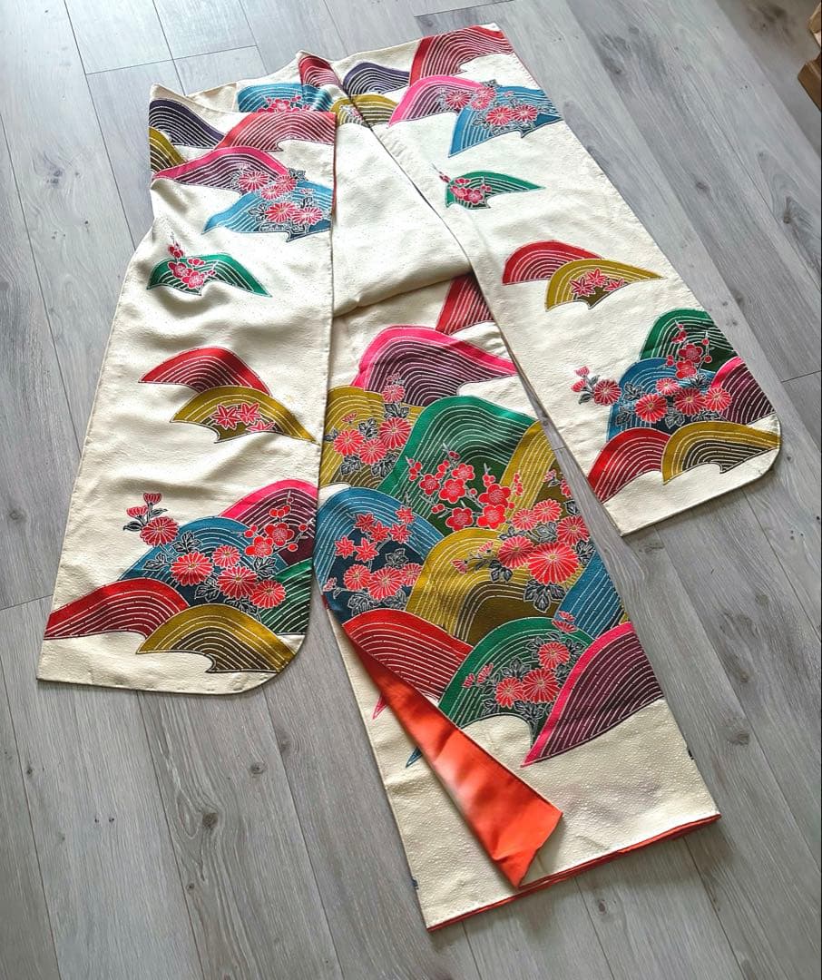 【未使用級】鹿の子地紋 振袖 扇面吉祥花文様 暈し八掛 成人式 卒業式