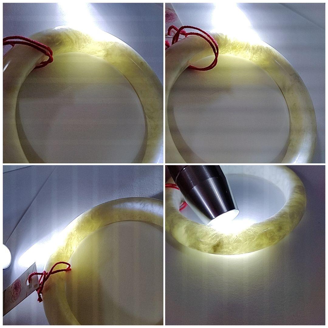 ミャンマー産　本翡翠　A貨　ホワイト　浅緑　花柄　漂花　バングル　H-0010