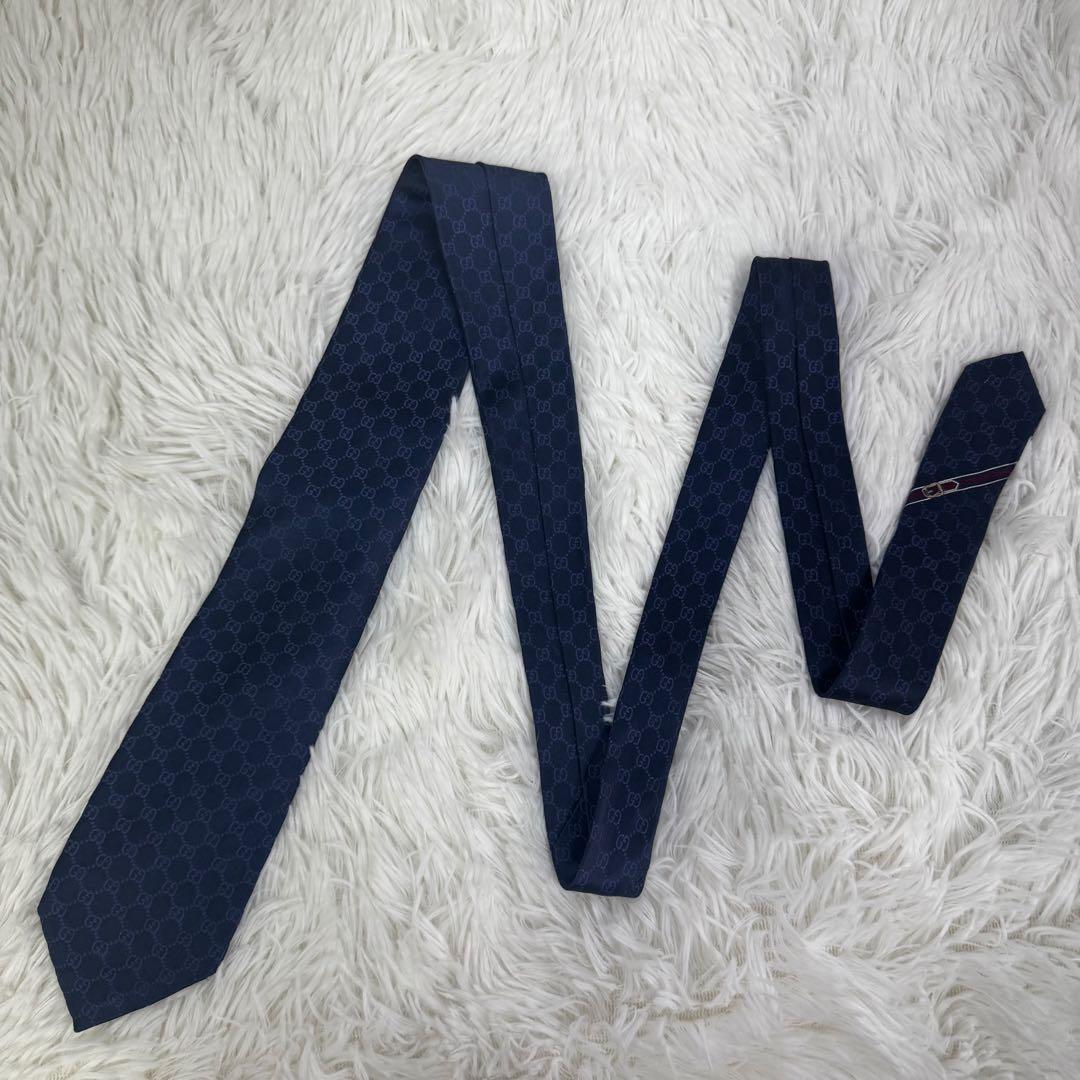 【現行品】GUCCI GGパターン シルク イタリア製 ネイビー 8cm