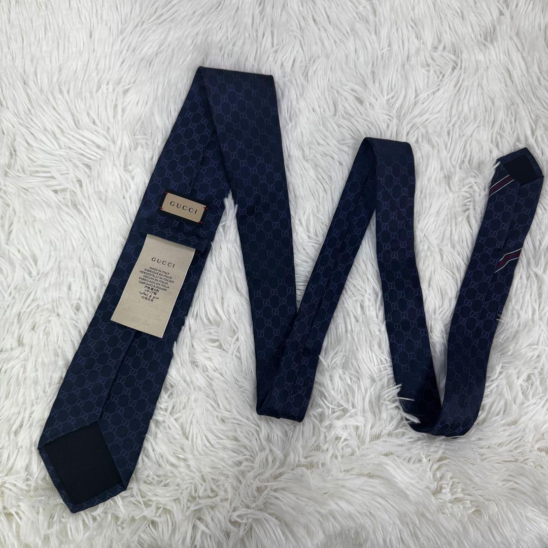 【現行品】GUCCI GGパターン シルク イタリア製 ネイビー 8cm