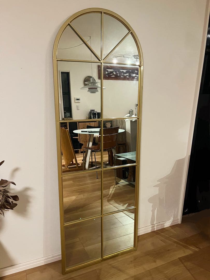【最終値下げ】窓アーチ型 全身鏡　ウォールミラー　壁掛け鏡 姿見2wayゴールド