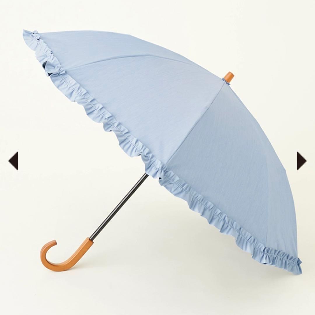 サンバリア100 2段折　日傘　フリル　フロスト　ブルー